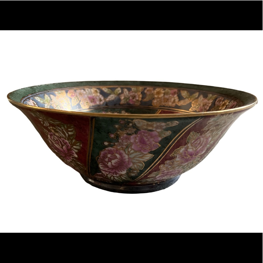 Vintage Rose Medallion 4” tall Decorative Asian 10" wide Bowl Andrea by Sadek